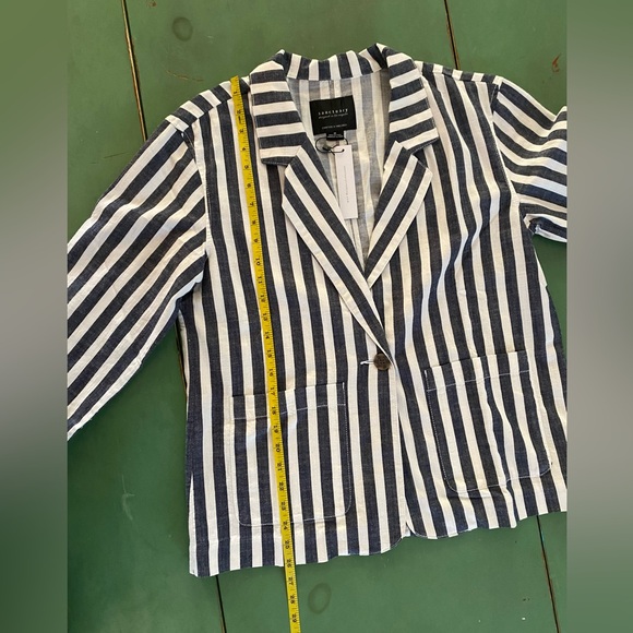 Sanctuary Striped Cotton Blazer Jacket Women’s Size Medium Pockets Blue White - Picture 5 of 7